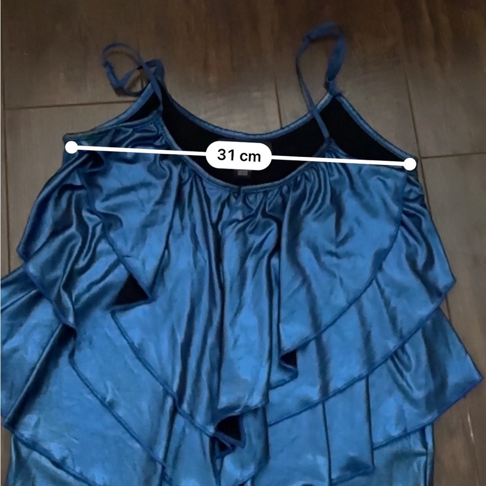 Revamped Blue Satin Ruffle Top - Picture 11 of 11